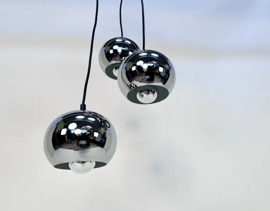 Discount Pamono Vintage Space Age 3-Light Chromed Metal Ball Cascading Hanging Lamp