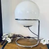 Pamono Vintage Space Age Table Lamp with Chrome Frame and Pickled Glass Ball, 1960s