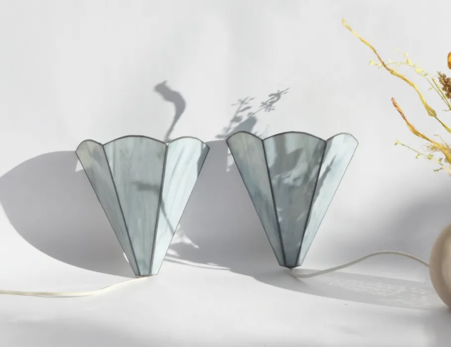 New Pamono Vintage Stained Glass Wall Lamps, 1960s, Set of 2