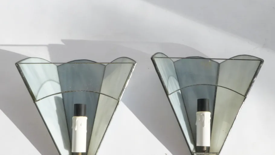 New Pamono Vintage Stained Glass Wall Lamps, 1960s, Set of 2