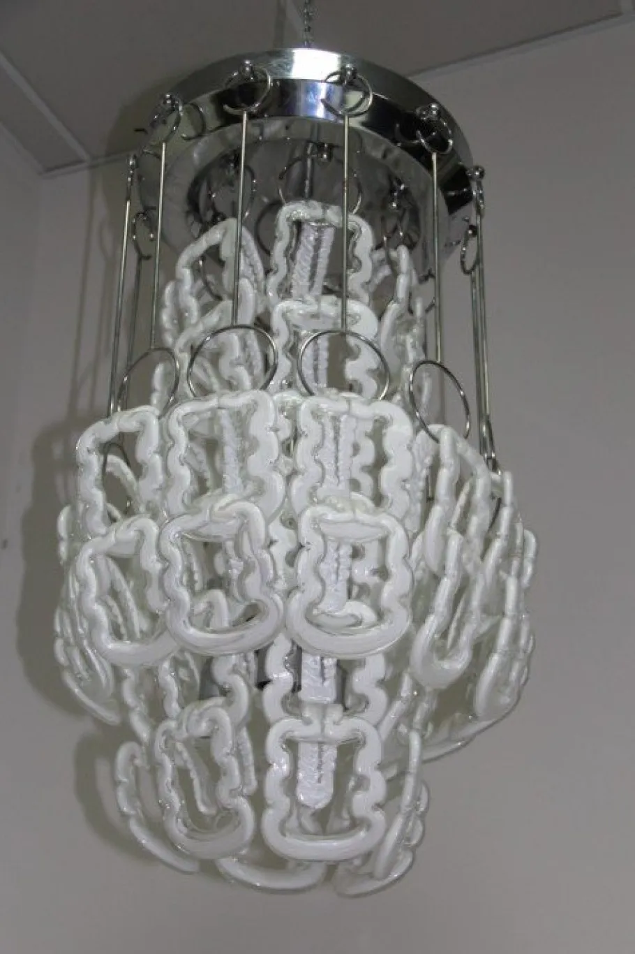 Discount Pamono Vintage Steel & Glass Chandelier, 1970s