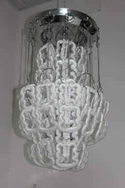 Discount Pamono Vintage Steel & Glass Chandelier, 1970s
