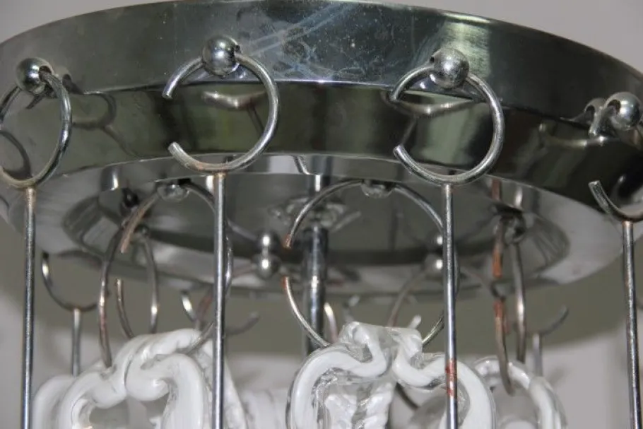 Discount Pamono Vintage Steel & Glass Chandelier, 1970s