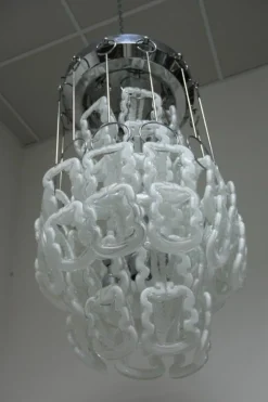 Discount Pamono Vintage Steel & Glass Chandelier, 1970s