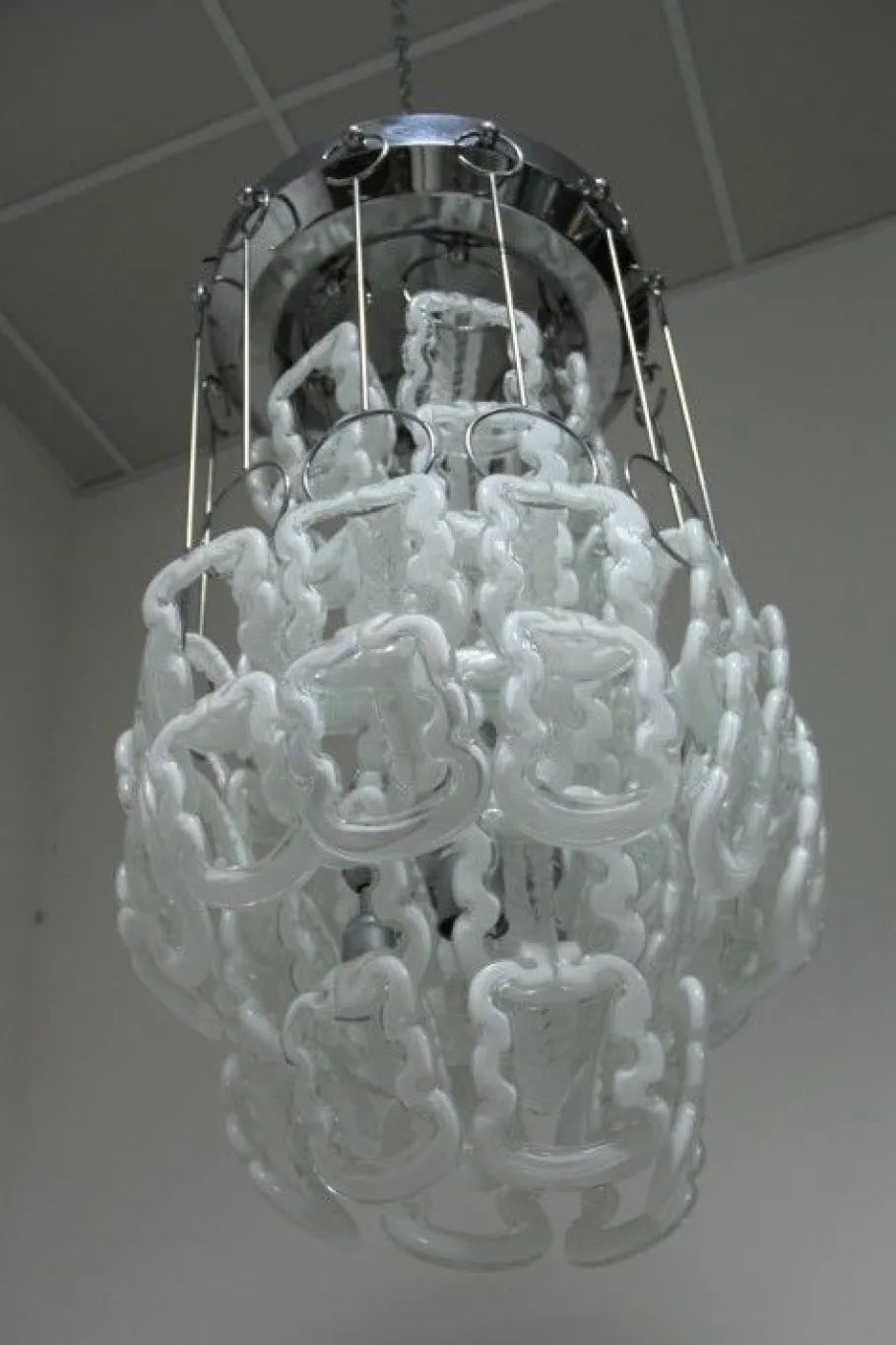 Discount Pamono Vintage Steel & Glass Chandelier, 1970s