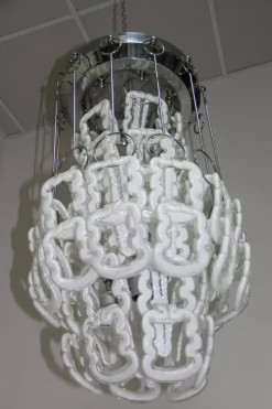 Discount Pamono Vintage Steel & Glass Chandelier, 1970s