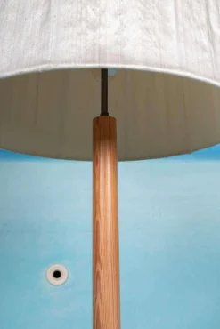 Outlet Pamono Vintage Swedish Wooden Floor Lamp with Pleated Shade, 1960s