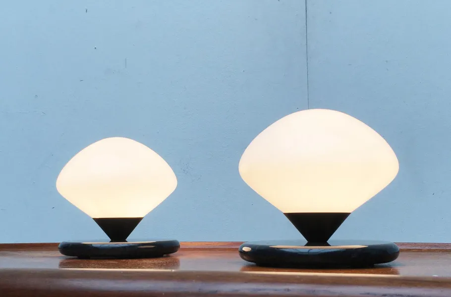 Clearance Pamono Vintage Swiss Marble and Glass Table Lamps from Optelma, Set of 2