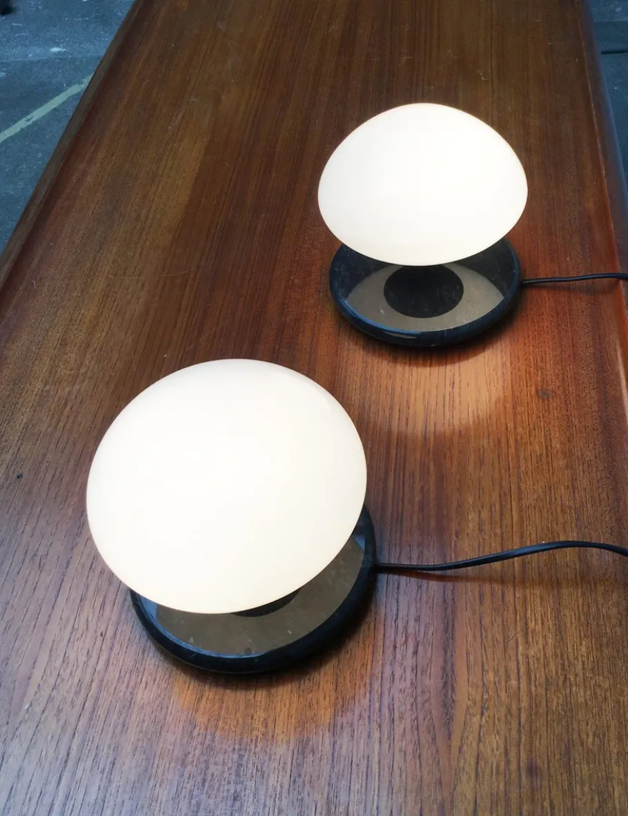 Clearance Pamono Vintage Swiss Marble and Glass Table Lamps from Optelma, Set of 2