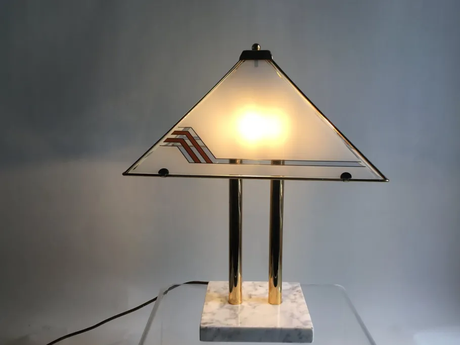 Best Pamono Vintage Table Lamp in Marble Brass and Glass, 1980s