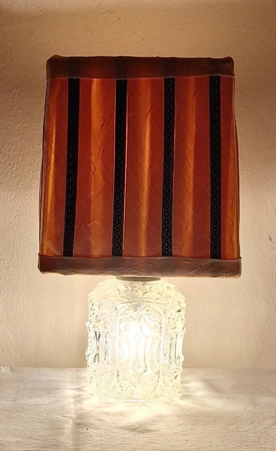 Pamono Vintage Table Lamp with Illuminated Relief Glass Base by Lamplove, 1970s