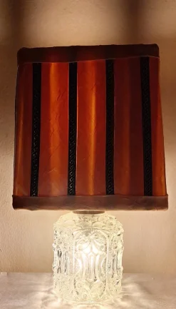 Pamono Vintage Table Lamp with Illuminated Relief Glass Base by Lamplove, 1970s