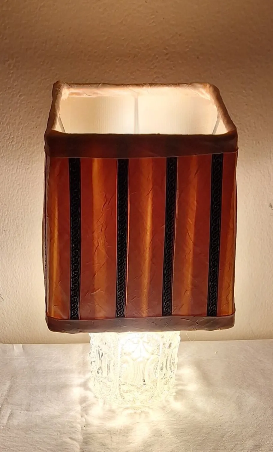 Pamono Vintage Table Lamp with Illuminated Relief Glass Base by Lamplove, 1970s