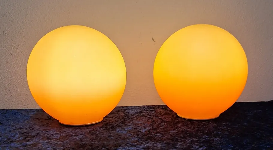 Sale Pamono Vintage Table Lamps Mood Lights in the Shape of Yellow-Orange Glass Ball by Wofi-Leuchten, Set of 2