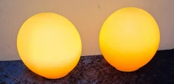 Sale Pamono Vintage Table Lamps Mood Lights in the Shape of Yellow-Orange Glass Ball by Wofi-Leuchten, Set of 2