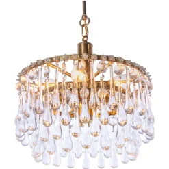 New Pamono Vintage Teardrop Chandelier in Crystal Glass & Brass, 1960s