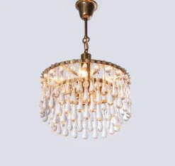 New Pamono Vintage Teardrop Chandelier in Crystal Glass & Brass, 1960s