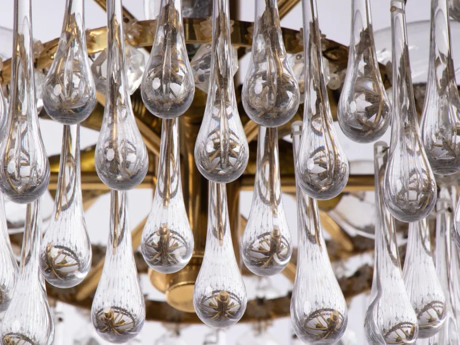 New Pamono Vintage Teardrop Chandelier in Crystal Glass & Brass, 1960s