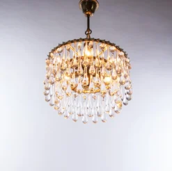 New Pamono Vintage Teardrop Chandelier in Crystal Glass & Brass, 1960s