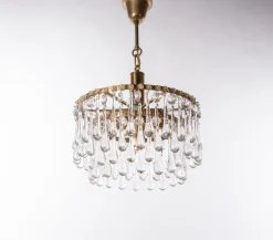 New Pamono Vintage Teardrop Chandelier in Crystal Glass & Brass, 1960s