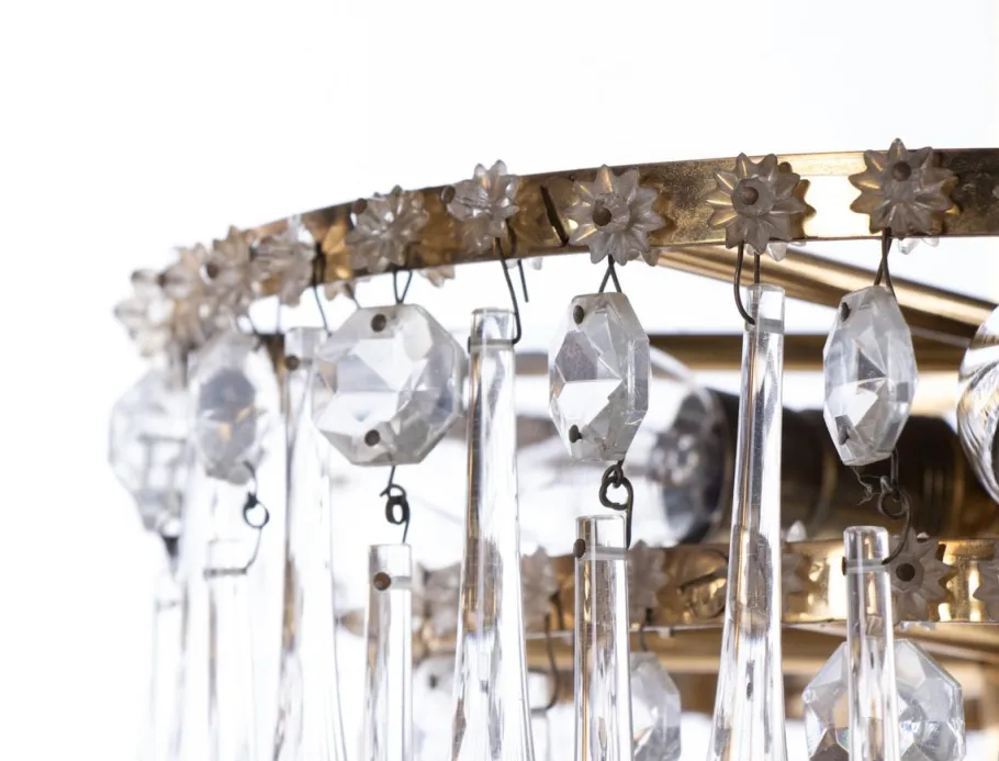 New Pamono Vintage Teardrop Chandelier in Crystal Glass & Brass, 1960s