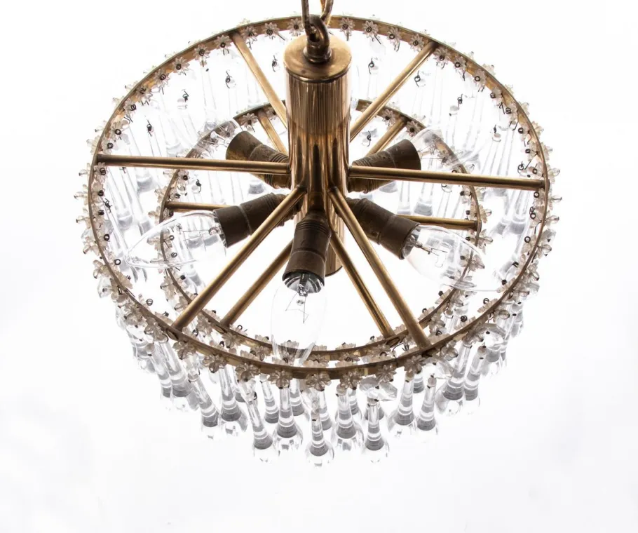 New Pamono Vintage Teardrop Chandelier in Crystal Glass & Brass, 1960s