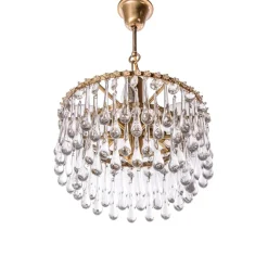 New Pamono Vintage Teardrop Chandelier in Crystal Glass & Brass, 1960s