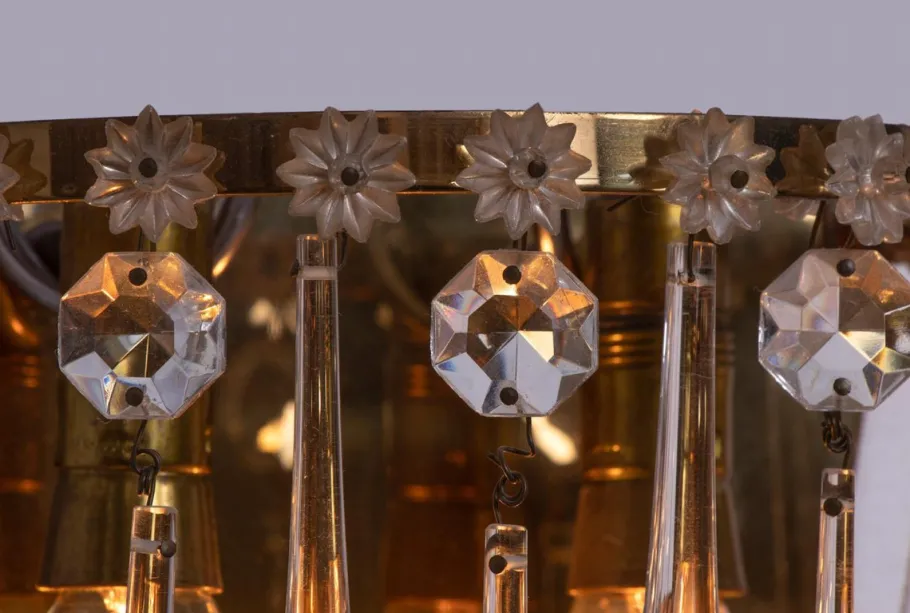 Pamono Vintage Teardrop Wall Sconces in Crystal Glass & Brass, 1960s, Set of 2