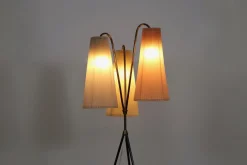 Outlet Pamono Vintage Tripod Floor Lamp in Brass & Plisse, 1950s