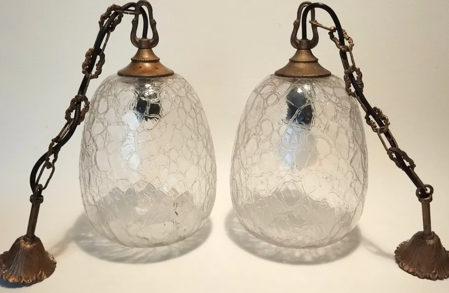 Clearance Pamono Vintage Venetian Pendant Lamps with Ice Glass, 1950s, Set of 2