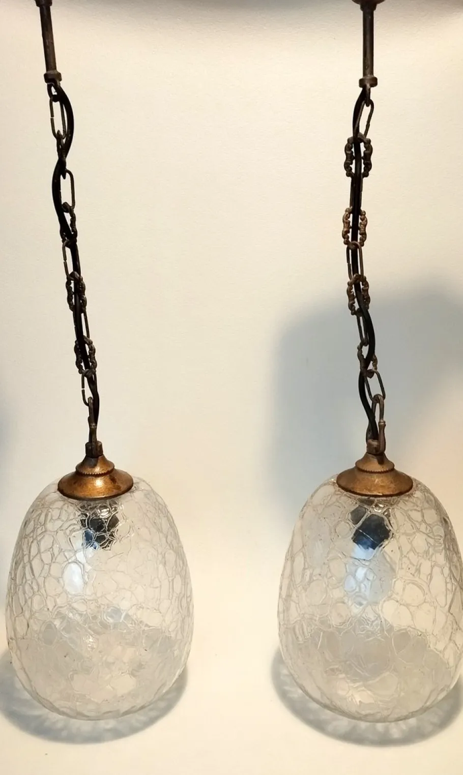 Clearance Pamono Vintage Venetian Pendant Lamps with Ice Glass, 1950s, Set of 2