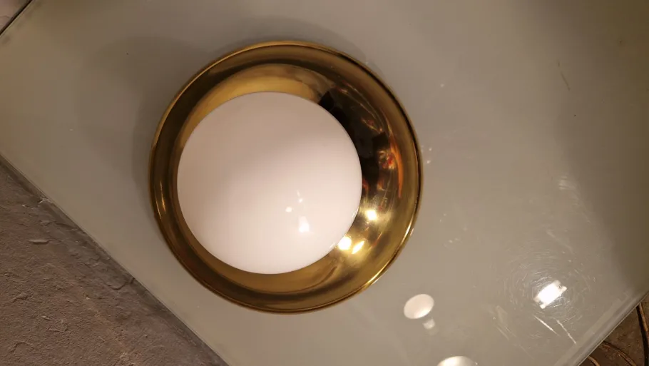 Pamono Vintage Wall Lamp in Brass and Opaline Glass by Achille & Pier Giacomo Castiglioni for Flos, 1960s