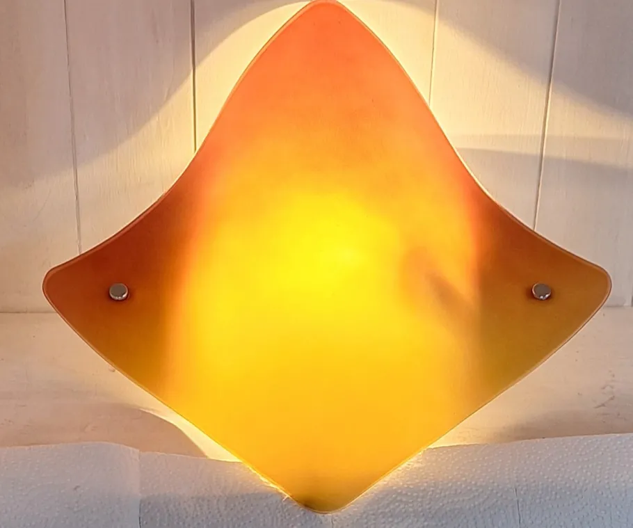 Pamono Vintage Wall Lamp with Curved Tinted Glass Panel on White Metal Mount, 2010s