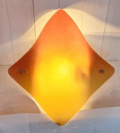 Pamono Vintage Wall Lamp with Curved Tinted Glass Panel on White Metal Mount, 2010s