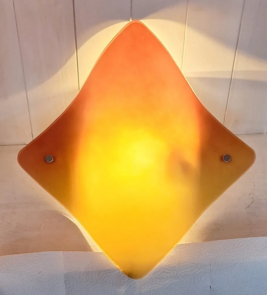 Pamono Vintage Wall Lamp with Curved Tinted Glass Panel on White Metal Mount, 2010s