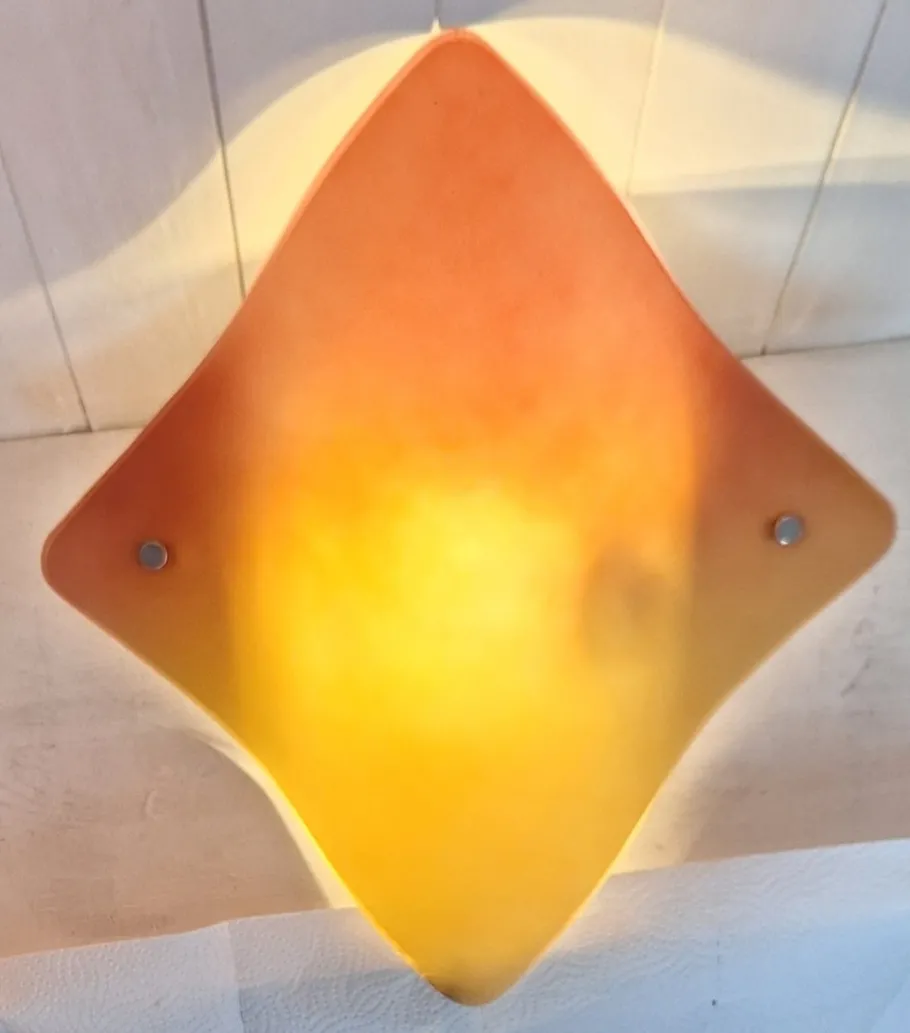 Pamono Vintage Wall Lamp with Curved Tinted Glass Panel on White Metal Mount, 2010s