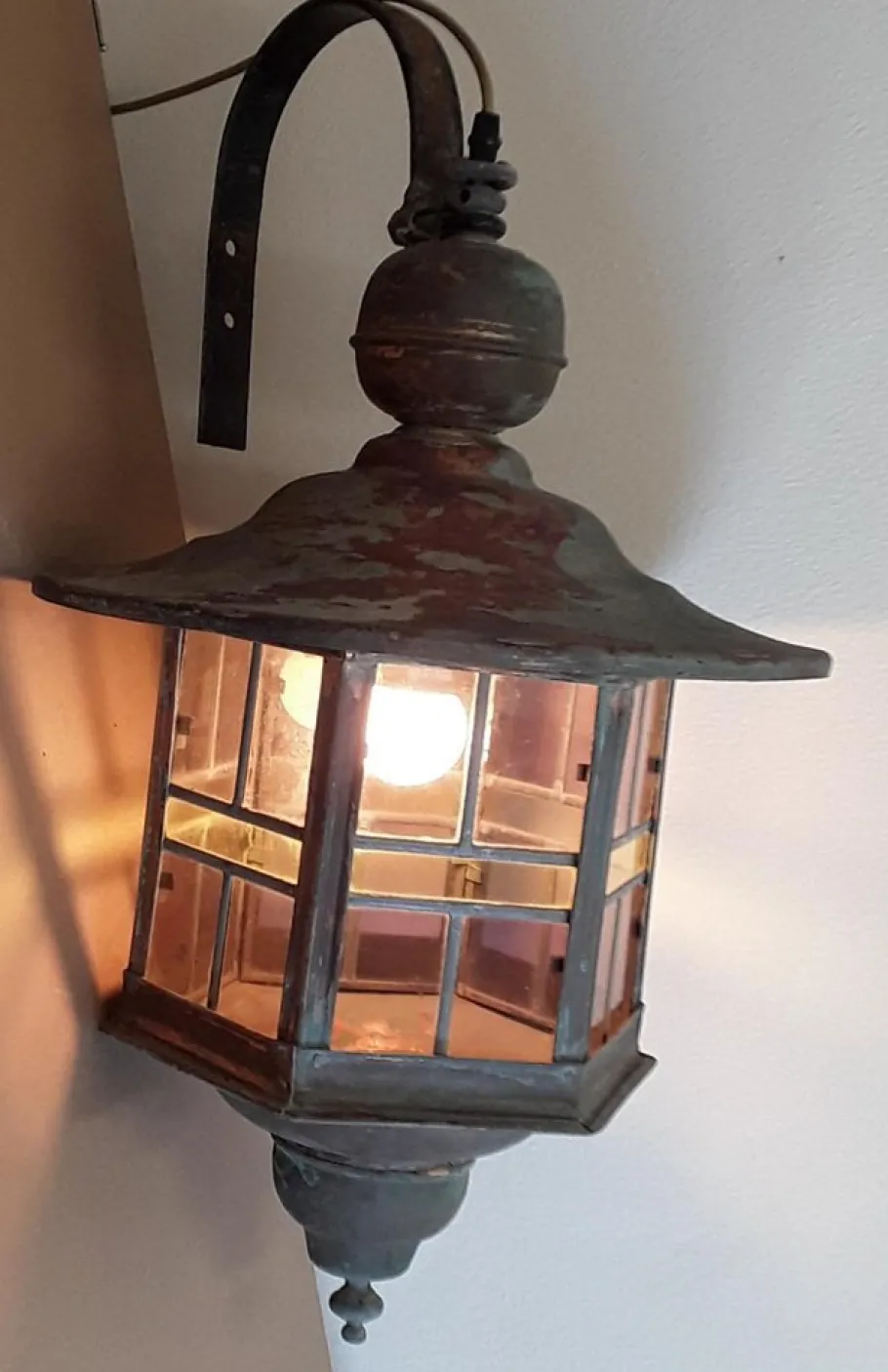 Discount Pamono Vintage Wall Lantern with Copper Housing with an Iron Arch Holder, 1930s
