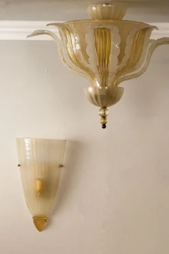 Best Pamono Vintage Wall Light in Murano Glass with Pure Gold Leaf Decorations, 1960s