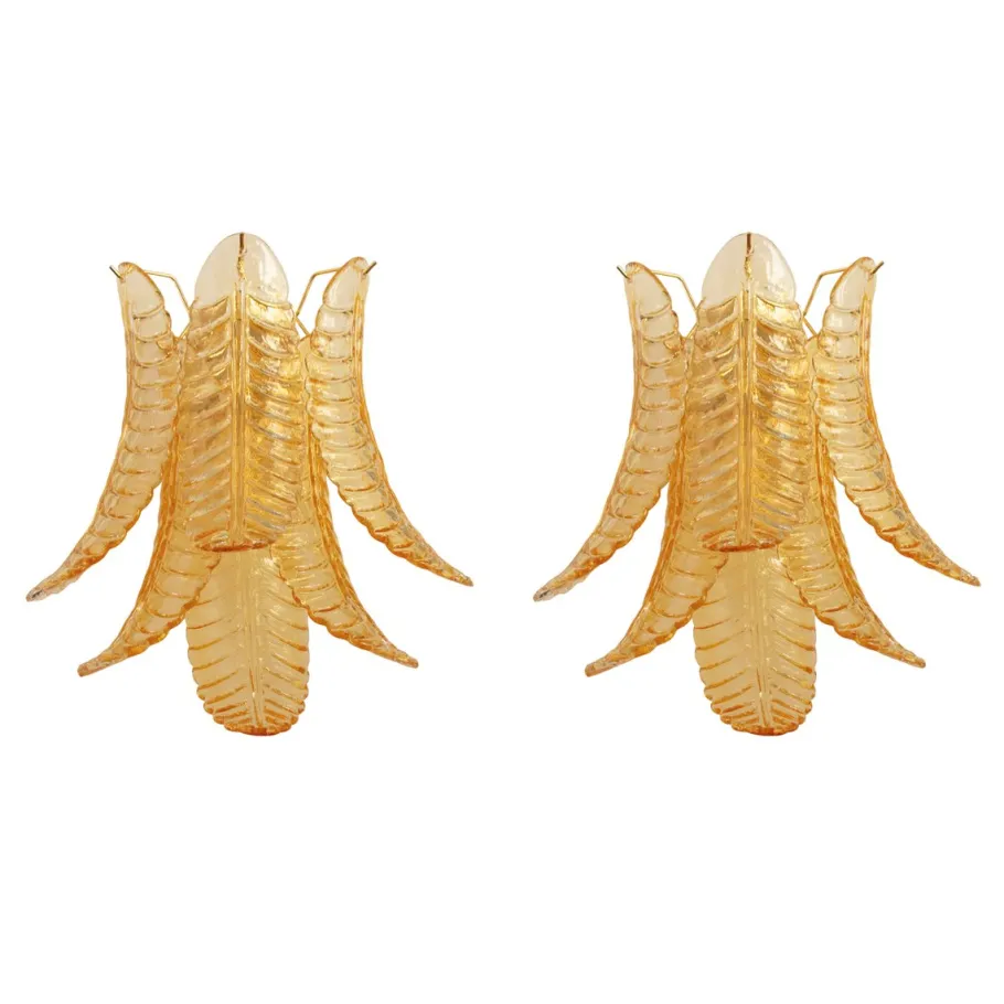 Sale Pamono Vintage Wall Sconces in Amber Murano Glass, 1990s, Set of 2