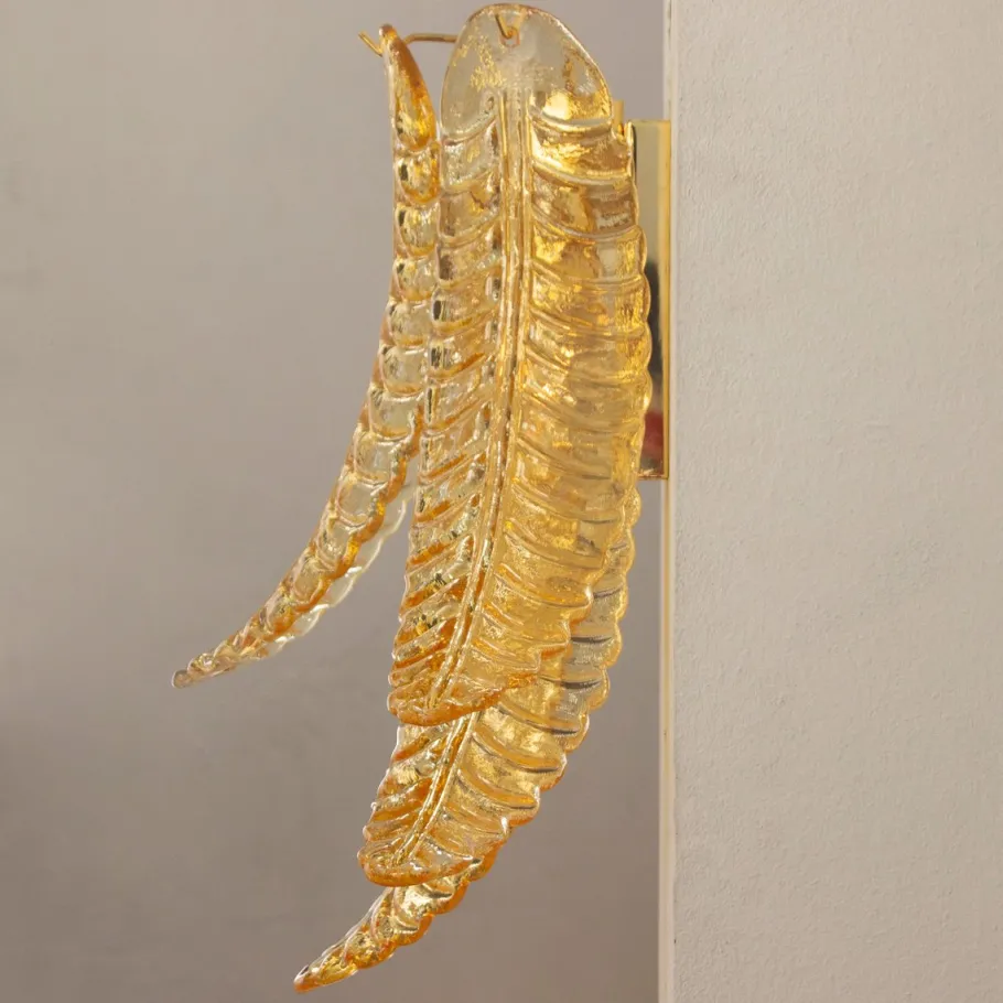 Sale Pamono Vintage Wall Sconces in Amber Murano Glass, 1990s, Set of 2