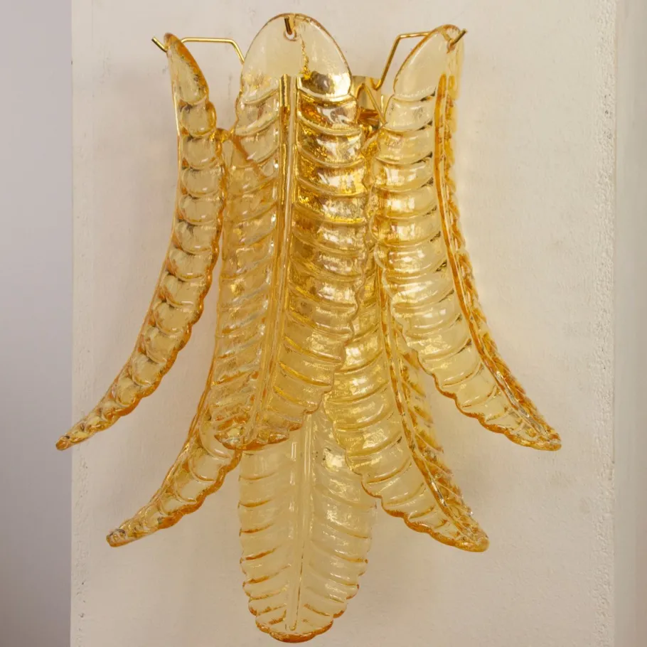 Sale Pamono Vintage Wall Sconces in Amber Murano Glass, 1990s, Set of 2