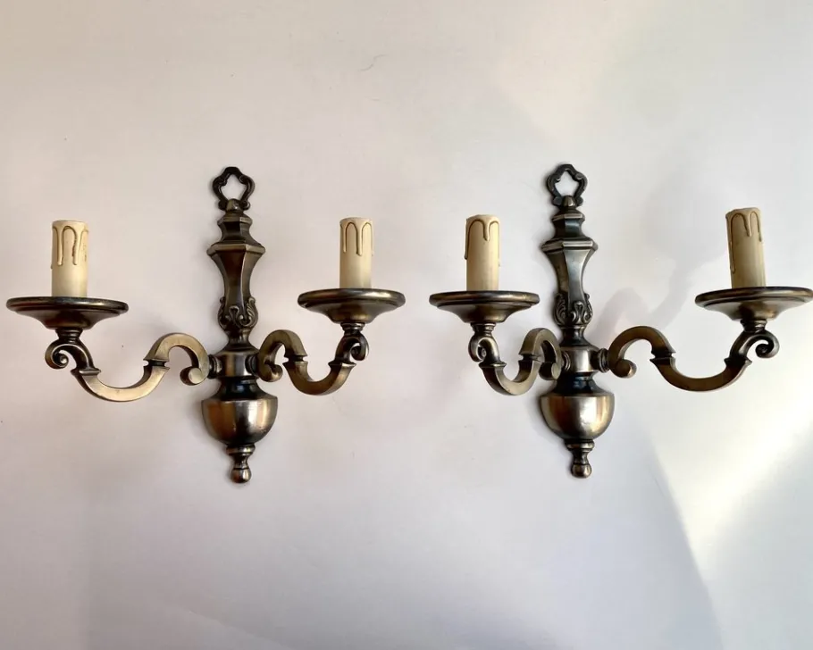 Clearance Pamono Vintage Wall Sconces in Bronze, France, 1970s, Set of 2