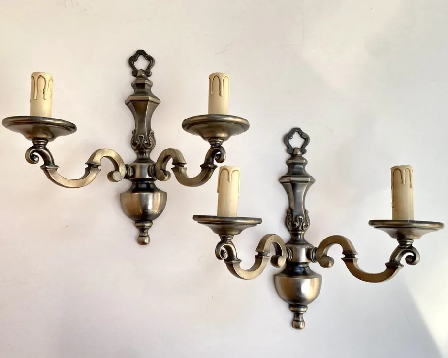Clearance Pamono Vintage Wall Sconces in Bronze, France, 1970s, Set of 2