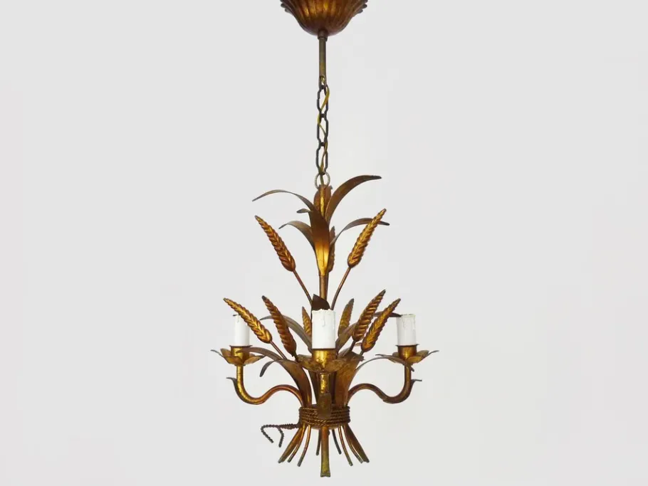 Clearance Pamono Vintage Wheat Ear Chandelier in Gilt Metal from Masca, 1970s