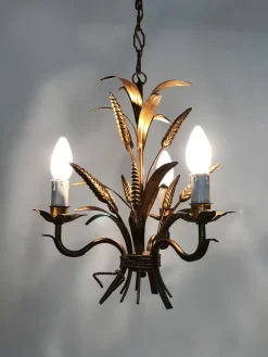 Clearance Pamono Vintage Wheat Ear Chandelier in Gilt Metal from Masca, 1970s