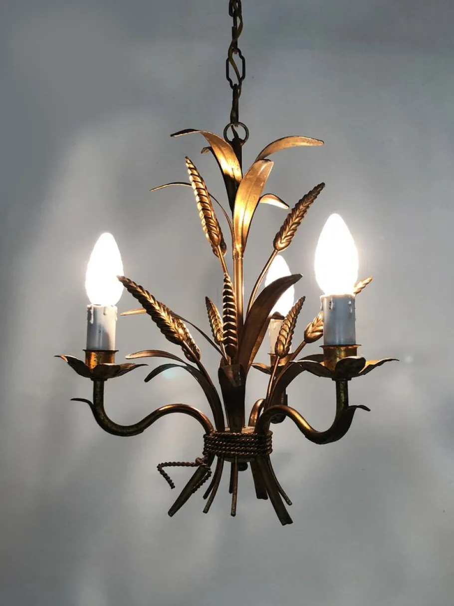 Clearance Pamono Vintage Wheat Ear Chandelier in Gilt Metal from Masca, 1970s