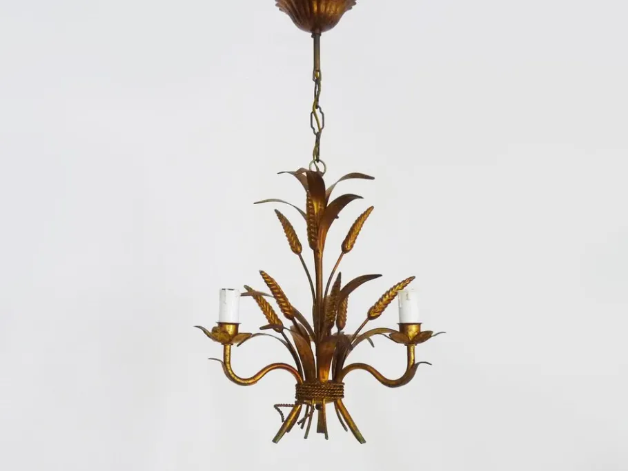 Clearance Pamono Vintage Wheat Ear Chandelier in Gilt Metal from Masca, 1970s