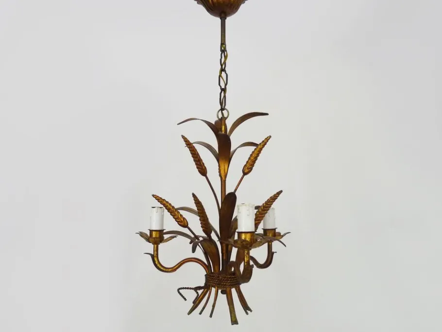 Clearance Pamono Vintage Wheat Ear Chandelier in Gilt Metal from Masca, 1970s