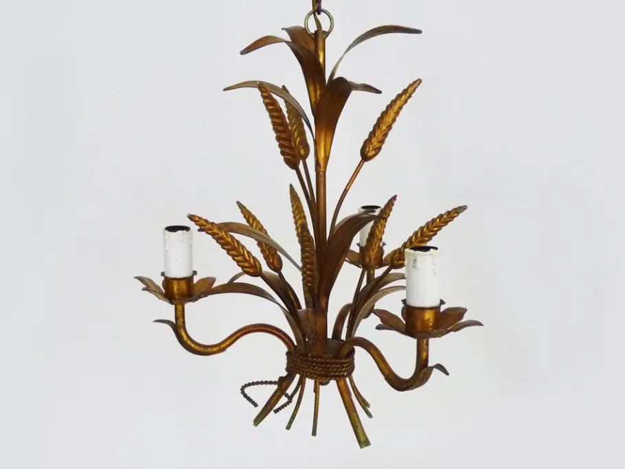 Clearance Pamono Vintage Wheat Ear Chandelier in Gilt Metal from Masca, 1970s