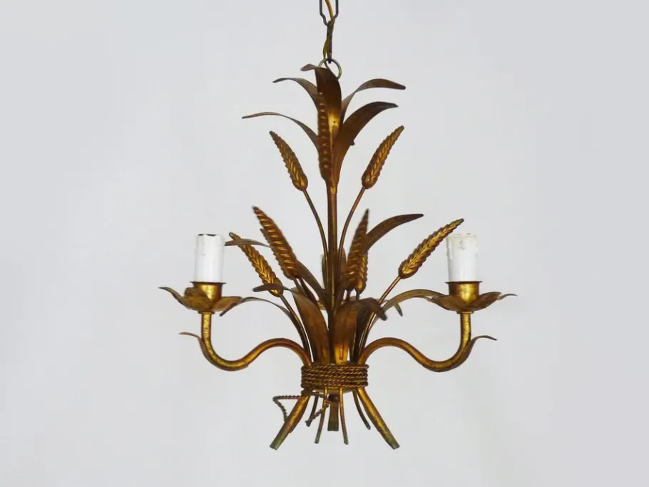 Clearance Pamono Vintage Wheat Ear Chandelier in Gilt Metal from Masca, 1970s